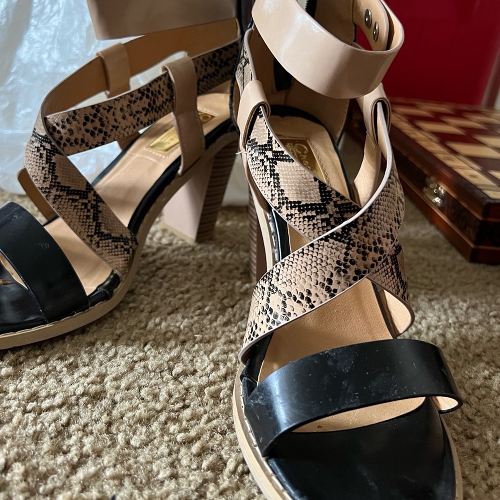 Checklist Heels Open Toe Black Leopard Print - image 2